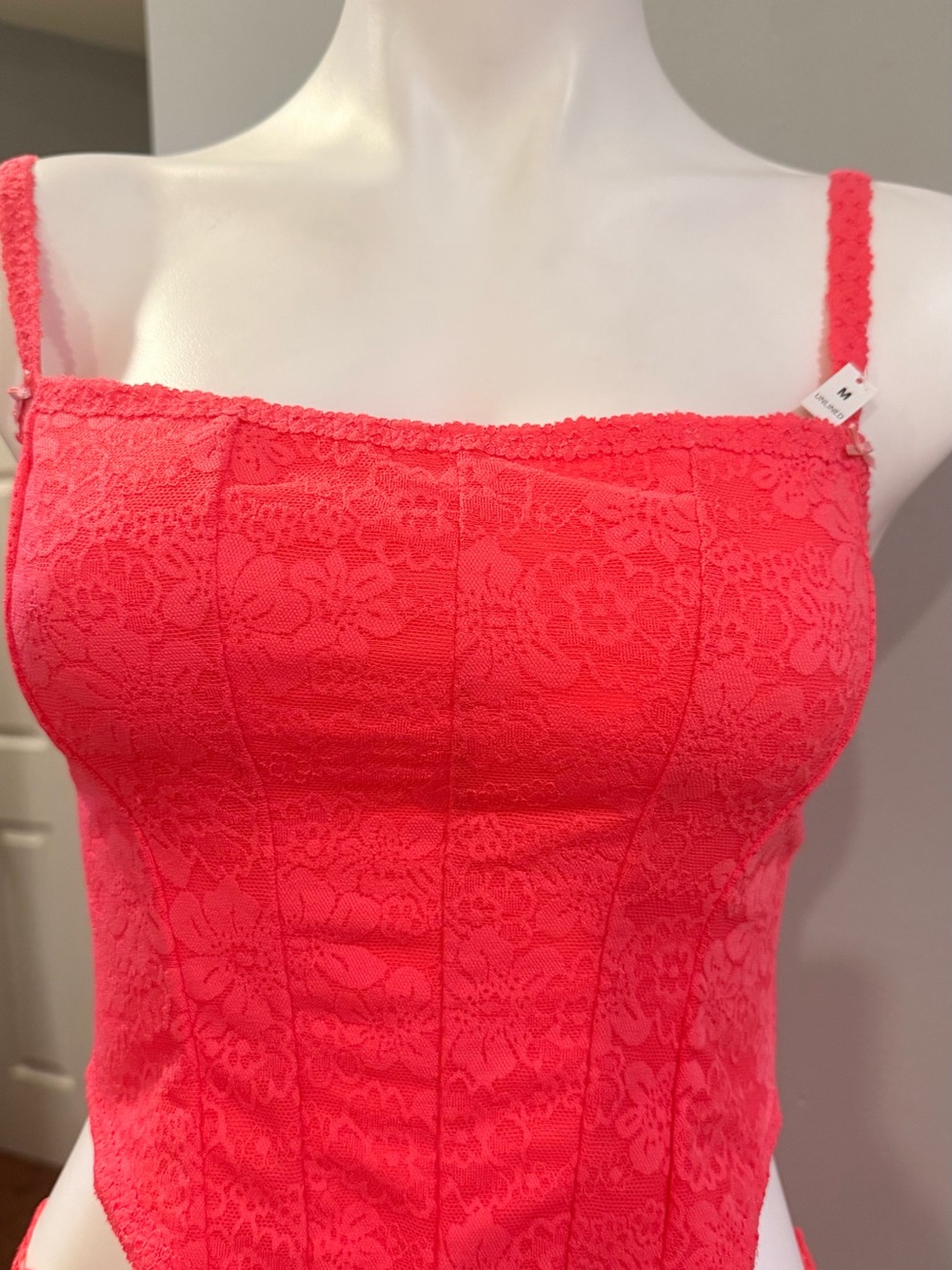 PINK Victoria's Secret Coral Pink Lace Square-Neck Chemise
